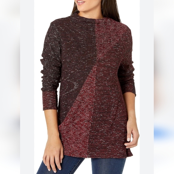 NIC+ZOE, Red Chilled Angle Colorblock Marled Ribbed Knit Sweater, Size Large - Picture 1 of 10